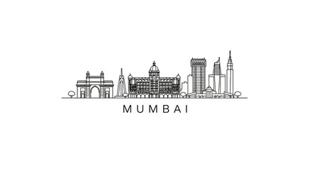 Obraz premium Mumbai Skyline Illustration, Architectural Structures, Cityscape Outline