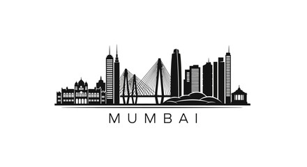 Fototapeta premium Mumbai Skyline Silhouette: Architecture and Cityscape Illustration