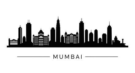 Fototapeta premium Mumbai Skyline Silhouette: Cityscape Illustration, Black and White