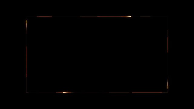 Futuristic orange digital frame border on black background. 4K Video