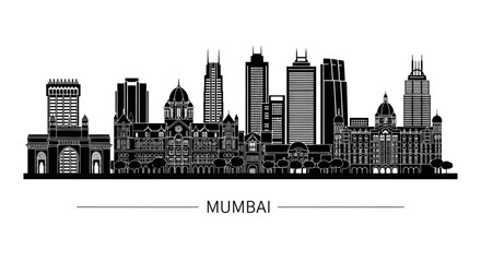 Obraz premium Mumbai Skyline Silhouette: Iconic Cityscape Black and White