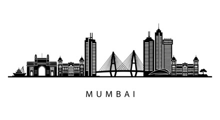 Fototapeta premium Mumbai Skyline Silhouette: Iconic Cityscape Black and White