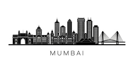 Obraz premium Mumbai Skyline Silhouette: Iconic Cityscape Design in Black and White