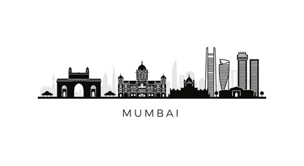 Fototapeta premium Mumbai Skyline Silhouette: Iconic Cityscape Illustration