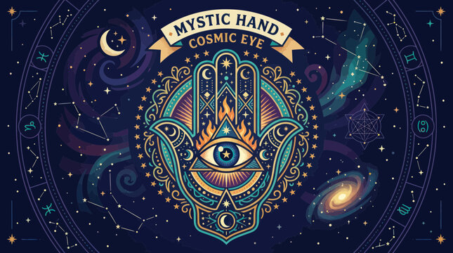 Mystic Hand Cosmic Eye Hamsa Astrology Zodiac Stars Galaxy