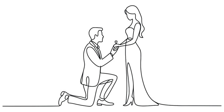 Man proposing to woman continuous line drawing