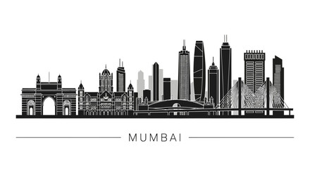 Obraz premium Mumbai Skyline Silhouette: Iconic Indian Cityscape in Black and White