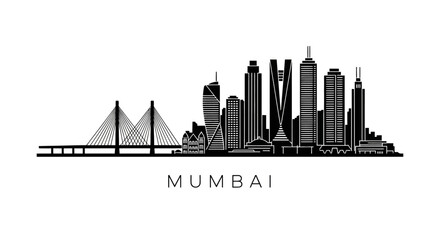 Obraz premium Mumbai Skyline Silhouette: Modern Architecture, Bridge, Cityscape Black & White