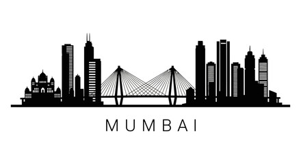 Fototapeta premium Mumbai Skyline Silhouette Silhouette Against White Background