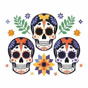 Day of the Dead Sugar Skulls with Flowers