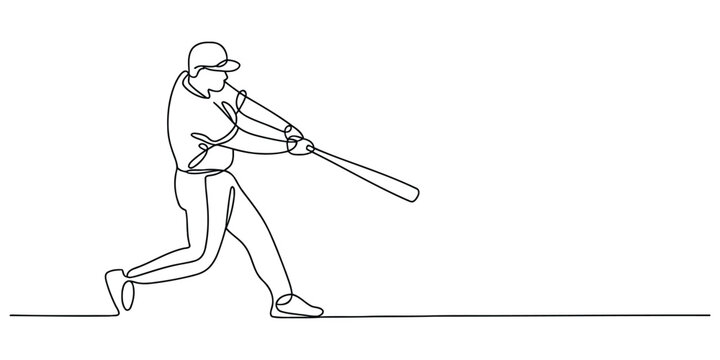 Continuous one line drawing of a baseball player batting