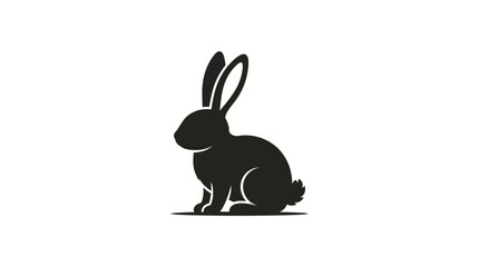 Fototapeta premium Silhouette of a Rabbit Sitting on White Background