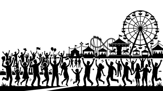 Silhouette of a lively fair with rides and festivities