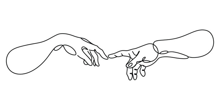 Continuous one line drawing of two hands reaching towards each other