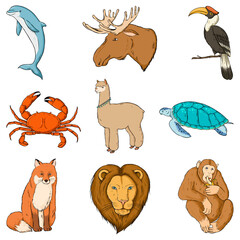 Png wildlife sticker set colorful illustration © Rawpixel.com