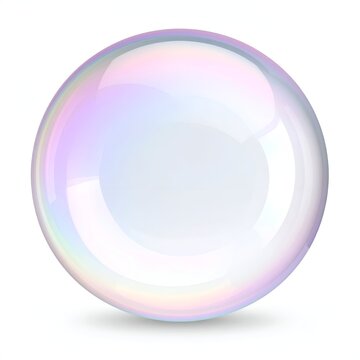 Iridescent Bubble with Rainbow Sheen and Subtle Shadow on White.