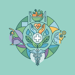 Fototapeta premium A colorful illustration representing health, wellness and healthy lifestyle