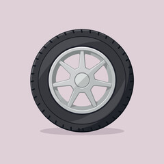 Fototapeta premium A single vehicle tire with a metallic wheel on a light pink background