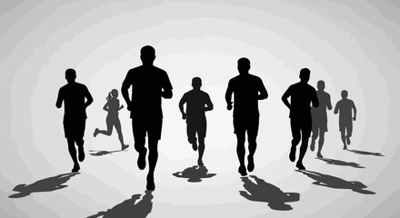 Silhouettes of Runners in Motion Against Gradient Background © Zxdualima