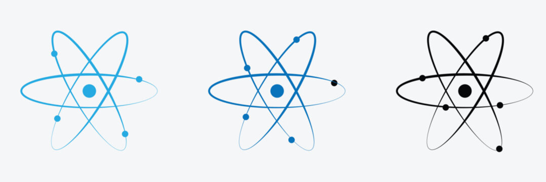 Atom icon set. Atomic structure symbols. Nuclear energy graphic design. Laboratory research and education signs . EPS 10 . Vector Illustration .