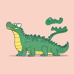 Fototapeta premium A cute green cartoon crocodile stands on a soft background