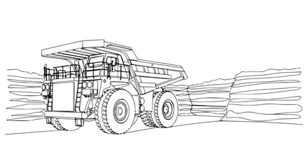 Mining Dump Truck Line Art - Heavy Equipment in Open Pit Mine © Tani