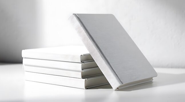 Stack of Blank White Books Leaning Against Each Other.