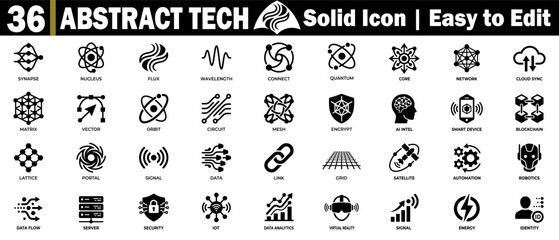 Abstract technology solid icons. Representing network connectivity, digital infrastructure, and cyber systems. © Logo Solution