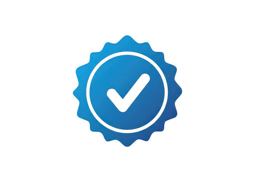 Blue certified seal with a checkmark symbol representing verification trust and standard approval for services isolated on a transparent background