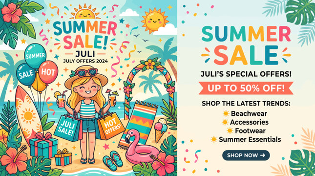 Summer Sale Promotion Featuring Beach Activities and Fun