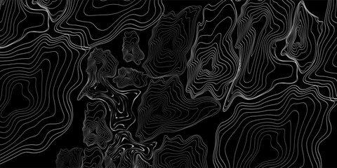 Topographic map background geographic line map with elevation assignments. Modern design with black background with topographic wavy pattern design. © ridhoi