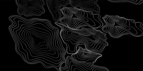 Topographic map background geographic line map with elevation assignments. Modern design with black background with topographic wavy pattern design. © ridhoi