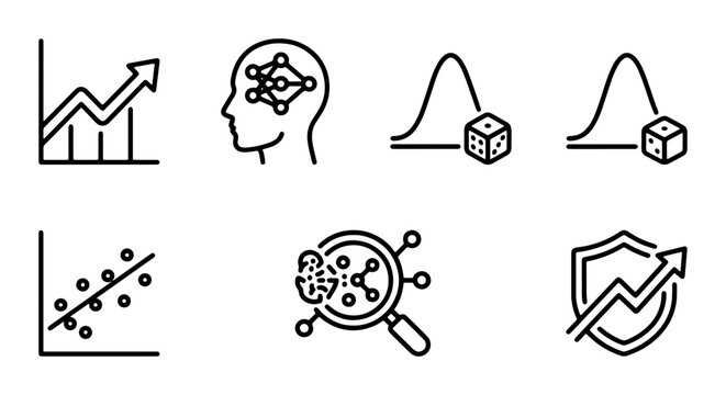Data Science Icons: Neural Network, Statistics, Scatter Plot, Machine Learning, Growth Chart, Risk Analysis Vector Set