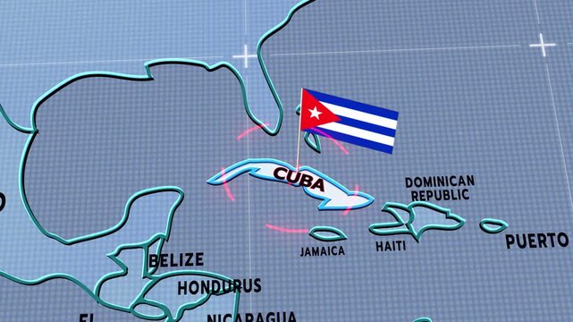 A stylized political map of the Caribbean and Central America, centered on Cuba, CUBA MAP, CUBA FLAG,