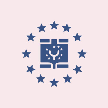 A simple graphic of a symbol surrounded by stars on a light background