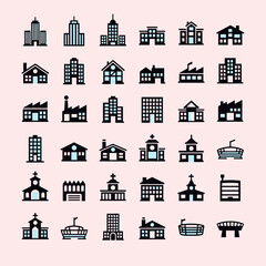 Fototapeta premium A collection of various building icons on a light pink background design