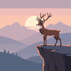 A majestic animal stands on a cliff overlooking a beautiful landscape scene © Betty