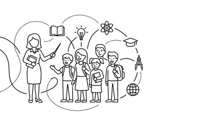 Fototapeta premium Teacher Engaging Students with Educational Symbols