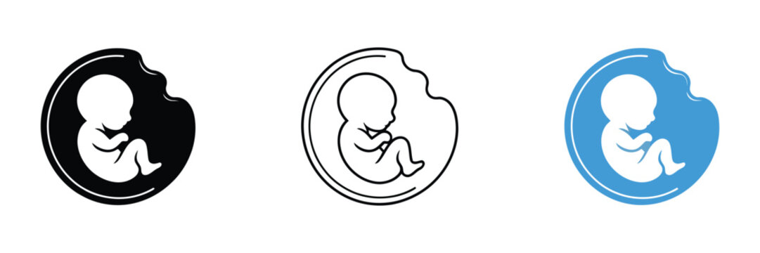 Fetus in womb silhouette icon vector illustration symbolizing pregnancy newborn life and growth in clean editable stroke style
