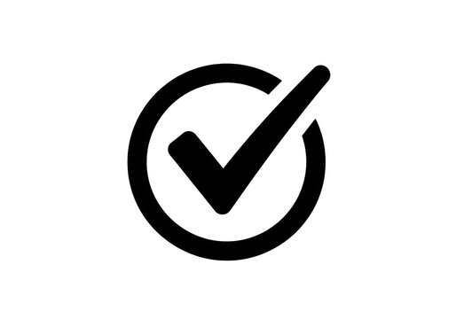 Minimalist white outline of a checkmark inside a circular border representing task completion success verification and positive approval user isolated on a transparent background