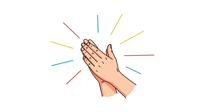Close-up of two hands clapping in applause with colorful radiating lines symbolizing praise celebration and recognition for achievement.