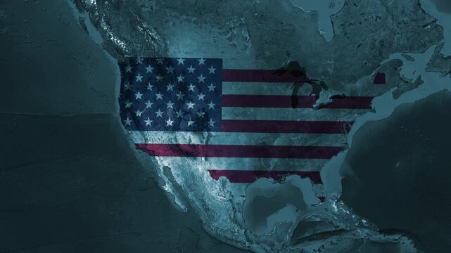 USA Arizona State Map Animation with Flag Texture and Phoenix Capital Pin on Dark Cyan Satellite Earth Background