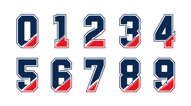 Set of Numbers from Zero to Nine in a Sports Jersey Style.