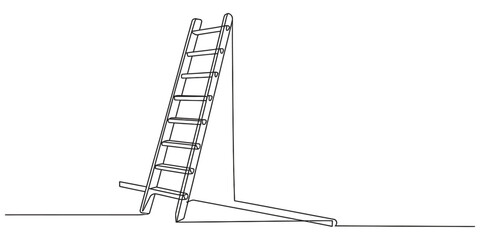 Continuous single line drawing of a wooden ladder leaning against a wall © TuniRani