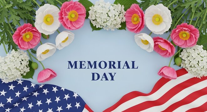 Memorial day floral arrangement with american flag patriotic holiday greeting remembrance and national pride concept
