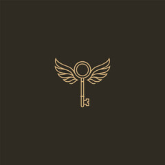 Fototapeta premium Minimalist simple key winged logo with clean line art style