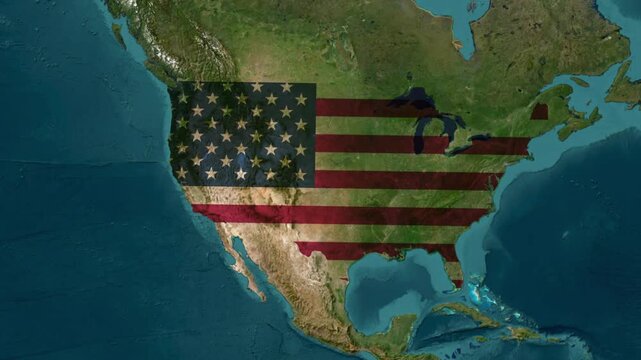 USA Arizona State Map Animation with Flag Texture and Phoenix Capital Pin on Natural Colored Satellite Earth Background