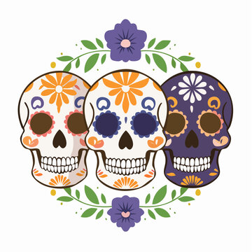 Day of the Dead Sugar Skulls with Flowers