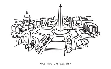 Obraz premium Washington DC USA Landmark Line Art, National Mall Monument Architecture Design