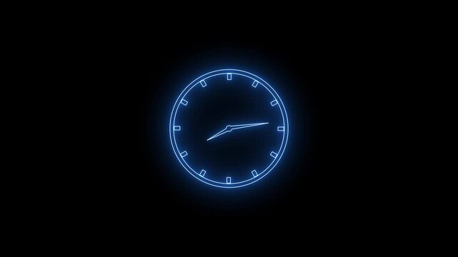 Analog clock animation on transparent background . Clock icon flat style. Twenty four hours clock hand spinning animation. Analog clock spinning animation with alpha channel in ..